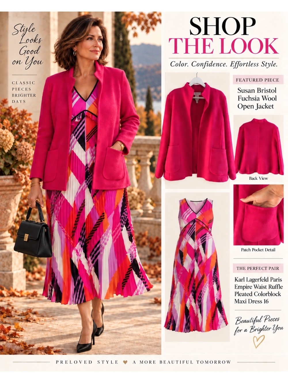 Susan Bristol Fuchsia 100% Wool Open Front Jacket with Patch Pockets